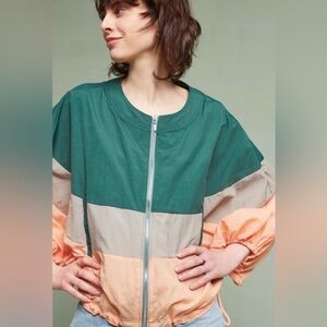 Anthropologie | Elevenses Bomber Jacket Colorblock Zip-Front